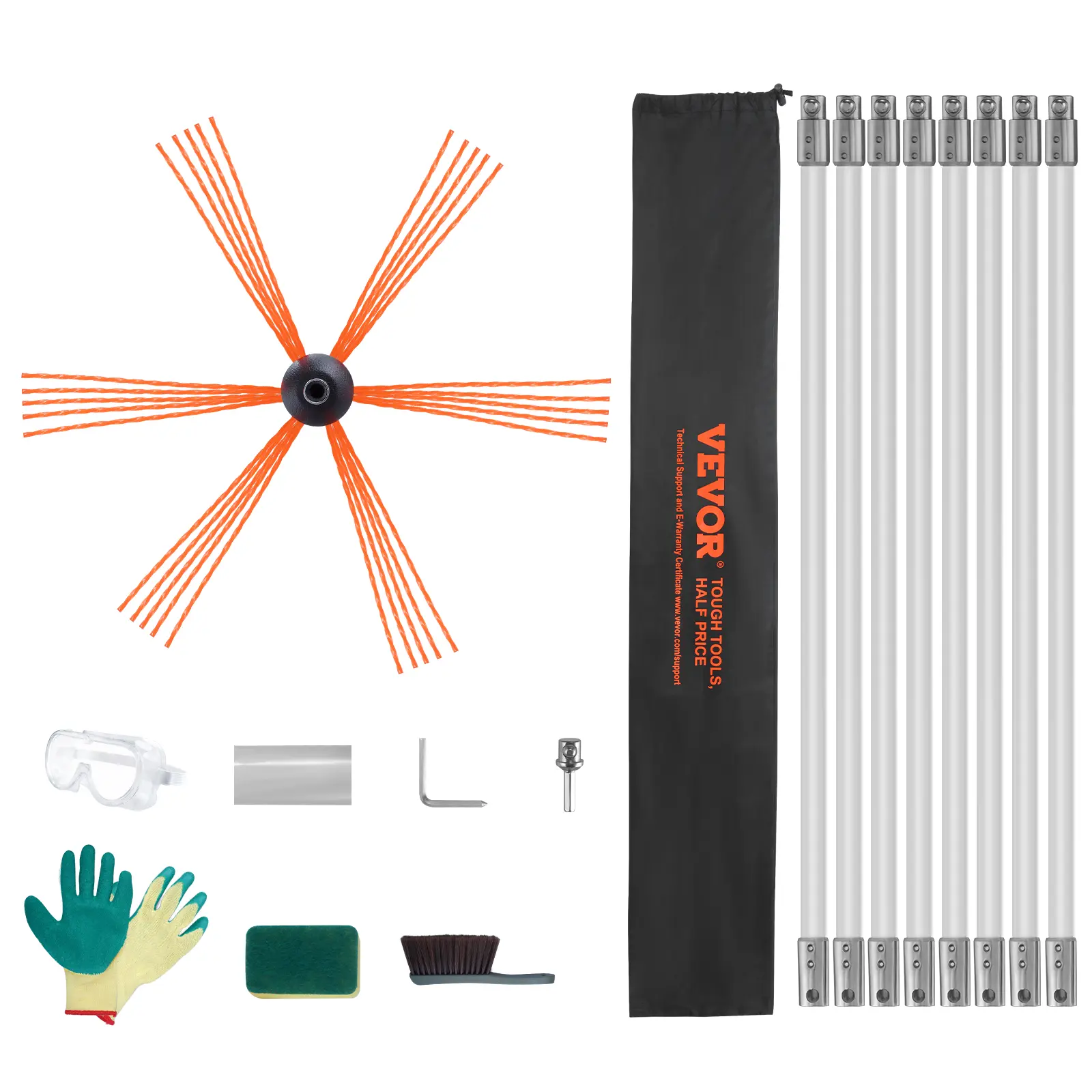 【Summerfinds】VEVOR 26 Feet Chimney Sweep Kit w/ 8Reinforced Nylon Flexible RodsErgonomic Chimney Cleaning Brush360-Degree Brush Chimney CleanerRich Accessories for Fireplace Flue Home Use Fits most Pipes
