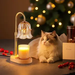 Candle Warmer Lamp with Timer Dimmable for Jar Candles Flame-Free Eco-Safe Adjustable Height Stable for Bedroom Living Room Dorm Gifts Golden Metal Bracket Flower-Shaped Glass Shade camdle  warmer candle