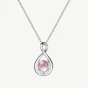"Infinite Embrace" October Birthstone Quartz Infinity Symbol Sterling Silver Pendant Necklace - Silver