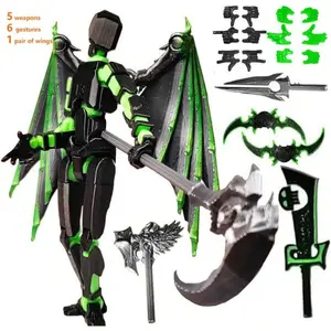 (Assembly Completed) T13 Action Figure Set, Titan 13 Robot Action Figure 3D Printed Robo 13 Action Figure,For Collectors Desktop Decorations, Black Green/Red Black Room Decoration