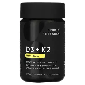 Sports Research D3 + K2, Plant-Based, 30 Veggie Softgels