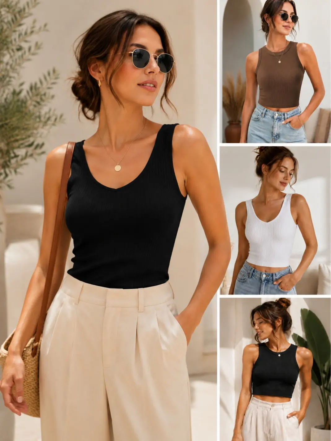 Women's Chic Cargo Cami Top - Sleeveless Cropped Sports Tank with Breathable Fabric, Beach-Ready Style, Ideal for Summer Warm Days, Nights Out