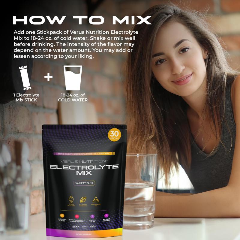 Electrolytes Hydration Sticks No Sugar - Zero Calorie Variety Pack | Sugar Free Electrolytes for Keto & Vegan | Natural Ingredients Electrolyte Mix for Energy Boost, 30 Servings