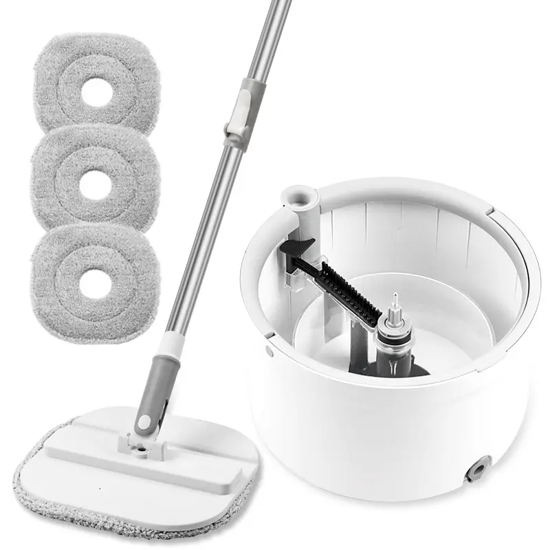 Sturdy 360° Rotating Spin Mop & Bucket Set - Hands-Free Wring System, Adjustable Stainless Steel Handle, Smart Dual-Tank Dirt Separation, Washable Microfibre Heads, 360° Cleaning, Under Furniture Reach, Space-Saving for Small Homes, Auto-Sprinkle Function