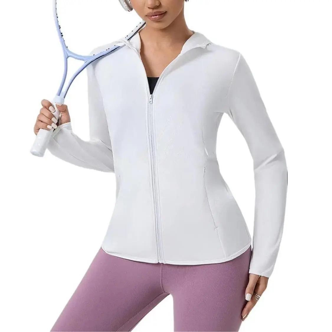 Women's Athleisure Jacket, Soft Brushed Full Zip Up with Hood and Zipper Pockets, Lightweight Outdoor Clothing for Running, Jackets Zip Up