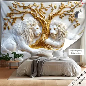 2D plane [2D plane printing] 1 piece oversized relief intimate lion tree of life high definition aesthetic printing tapestry, polyester fiber printing tapestry, birthday gift home decoration, suitable for living room bedroom office dormitory