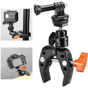 K&F CONCEPT Super Clamp Camera Clamp with 360 °   Ballhead, Compatible with GoPro/AKASO/Insta360/Pocket 3, 1/4" Screw & Cold Shoe Mount for Camera/Monitor/Light/Microphone