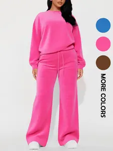 Women's Casual Chic Fashion Long Sleeve Cropped Top & High Waist Straight Leg Pants Set, Autumn Winter, Comfortable and Stylish Clothing, Womenswear