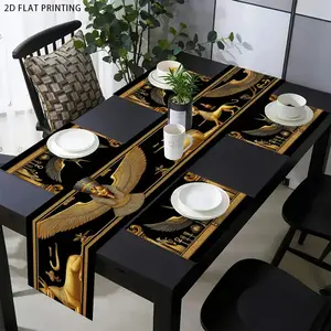 1 piece/4 piece/5 piece set/7 piece set, Egyptian gold retro pattern holiday table runway+placemat set, restaurant kitchen table decoration, indoor and outdoor party supplies, suitable for family gatherings and daily use