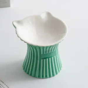 Cat Ear Design High-Heeled Ceramic Feeding Bowl, Cute Appearance & Practical Neck Protection, Pet Supplies, Stylish and Functional