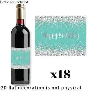2D Flat 18pcs 4*5inches Beautiful Sticker Sheets Diamond Birthday Design Sticker Birthday Gift for Party Hosts Consumers for Brewing Wine Bottles, Teaching Aids, Gift Boxes, Sticker Cards