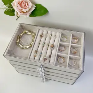 Women's Jewelry Box, Large 5-Drawer Jewelry Organizer with Glass Lid, Divided Compartments for Storing Necklaces, Rings, Earrings, and Bracelets organizing