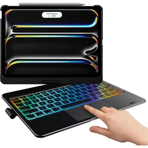 Keyboard Case for iPad Pro 11-inch (M5/M4, 2025/2024),  Keyboard with 11-Color Backlight, 360?Rotatable Protective Case with Pencil Holder, Multi- Trackpad, Black