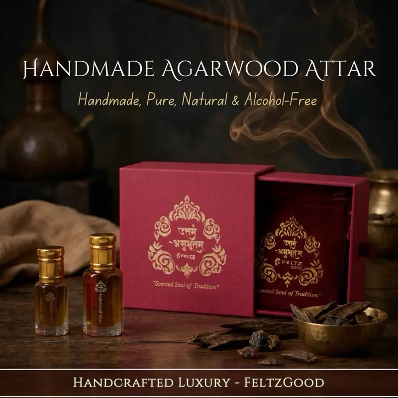 Handmade Hydrodistilled Agarwood Oud Attar - Alcohol-Free, Cruelty-Free, Scented Aromatic Unisex Woody-Musk Perfume Oil for Adults in Luxury Gift Box