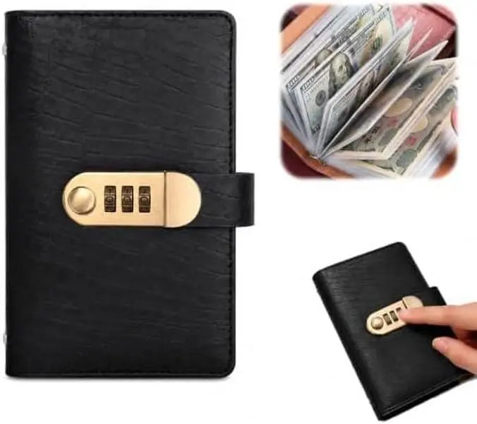 BONCOUPER 100 Transparent-Pocket Currency Collectors Album with Password Lock, Black Lockable Savings Notebook, Envelopes Money Saving Challenge Book, Banknote Binder for Collector Dollar, Cash Storage  festive home supply  gift  tiktok top seller