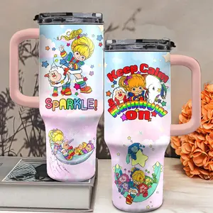 Rainbow Cartoon Custom 40oz Tumbler With Handle, Stylish & Customizable Tumbler, Perfect for Hot & Cold Beverages, Great Gift for Cartoon Lovers & Fans, Exclusive Collection, A Must-Have Addition to Your Drinkware, Ideal for Any Occasion