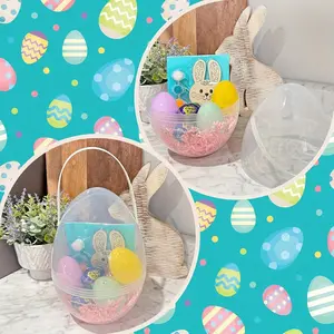 Giant Transparent Plastic Easter Egg Bucket with Handle, Durable & Easy to Fill, Perfect for Easter Egg Hunt & Spring Party Decor