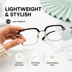 Photochromic Reading Glasses +1.00 for Men Women, Anti Blue Light UV Protection Readers, Black Gold Lightweight Eyeglasses for Work Travel Daily Wear, SummerVibes
