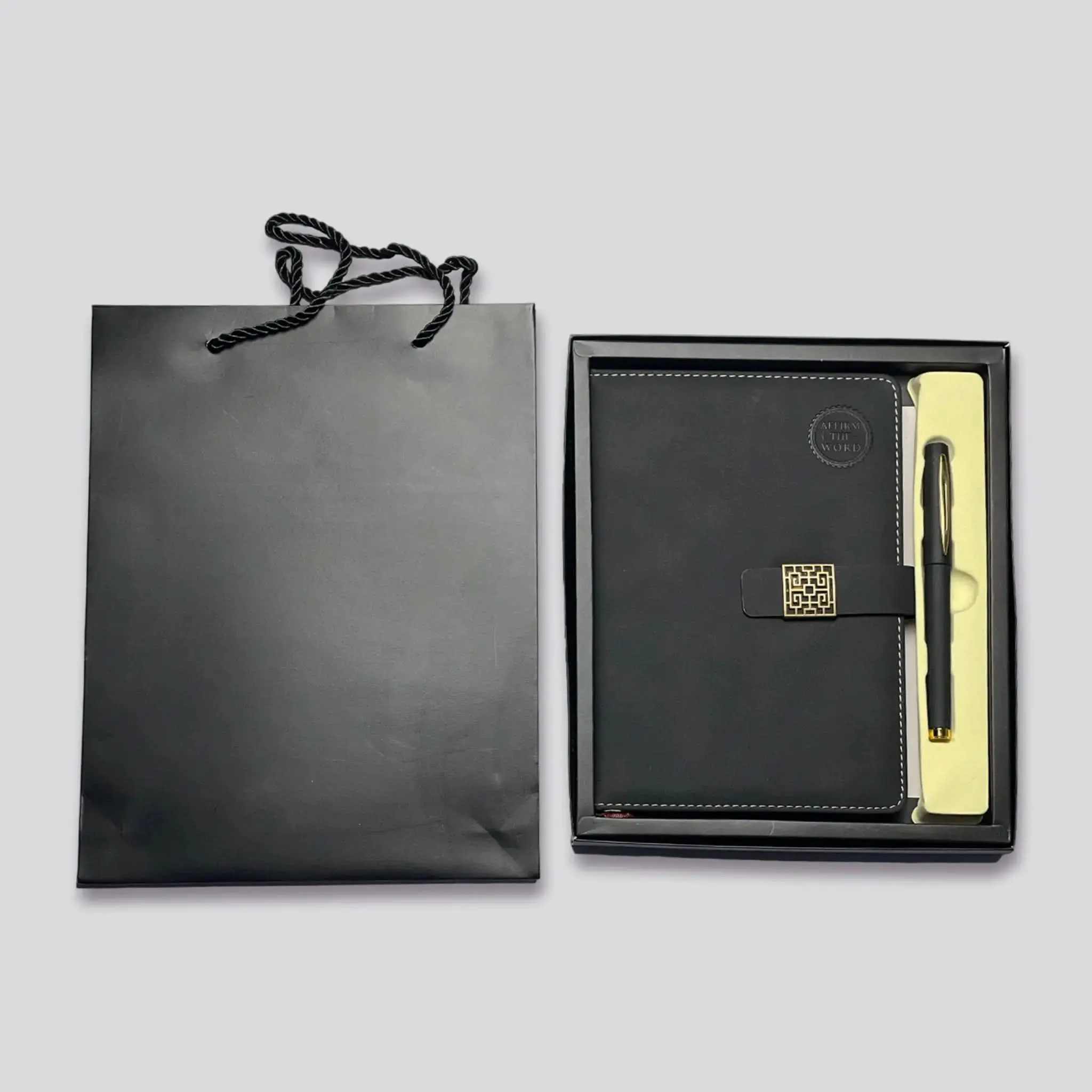 A5 Size Faux Leather Lined Journal Set - Thermal-Bind Writing Notebook, 90 Sheets (180 Pages) Paper, Customized Engraved Name, Free Engraving, Gift Bag, Pen Gift Box for Office Stationery Writing Tool