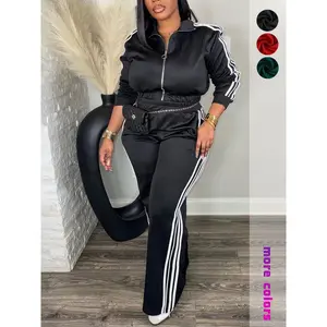 Plus Size 2 Piece Tracksuit Set for Women – Zip Up Long Sleeve Jacket and High Waist Pants, Casual Streetwear Outfit, Gym Exercise Activewear