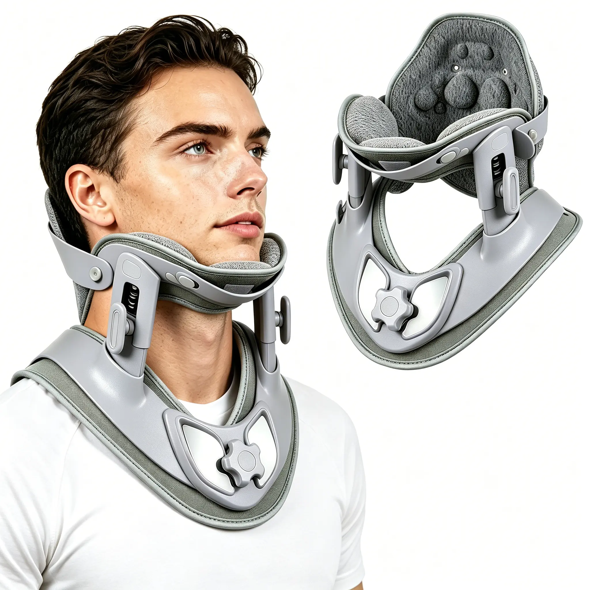 Adjustable Cervical Neck Traction Collar, Ergonomic Soft Pad Neck Support Brace for Neck Pain & Forward Head Posture Correction