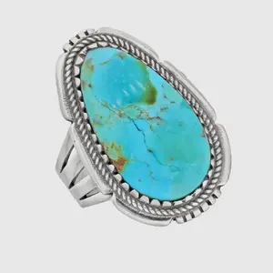 Blue Mohave Turquoise Statement Piece Sterling Silver Ring Size 7 - Elegant Design with Natural Turquoise Stone