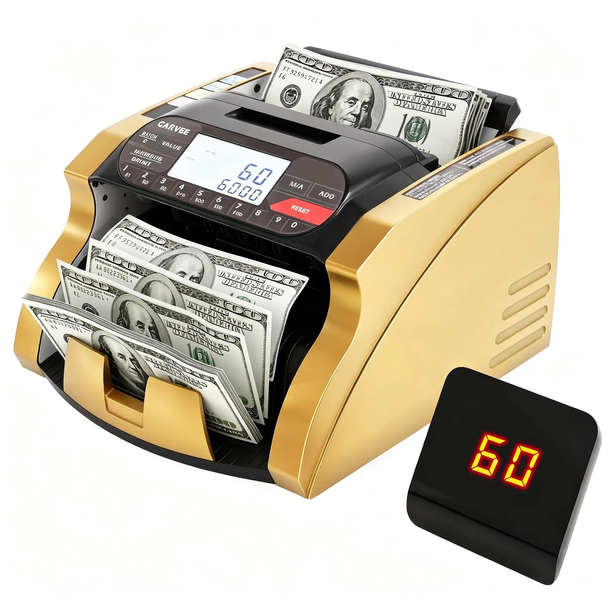 Professional Money Counter Machine with Value Count, UV MG IR DD MT Counterfeit Detection Add and Batch Modes Auto Manual Bill Counter with LCD Display