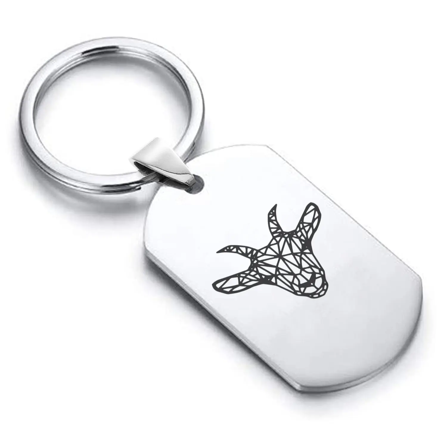 Stainless Steel Geometric Polygon Goat Dog Tag Keychain