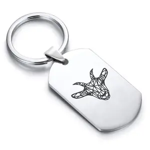 Stainless Steel Geometric Polygon Goat Dog Tag Keychain