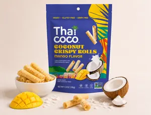 Thai Coco Mango Crispy Coconut Rolls 1 Bag (3.5 oz) - Organic Tropical Snack, Vegan, Gluten-Free, Dairy-Free, Non-GMO, Light Fluffy Healthy Snack