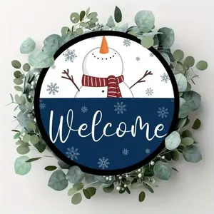 "Welcome Winter Snowman", vintage round  metal sign, easy to hang, can be used as a gift, suitable for walls and windows, suitable for cafes, bars, kitchens, restaurants, parties and garden decorations, 2D Flat, Perfect for Roo Christmas gift