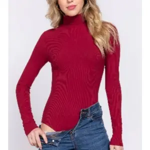 Women's Long Sleeve Turtleneck Rayon Rib Bodysuit Comfort Womenswear Aesthetic Elegance Essential Overall Knitwear Piece