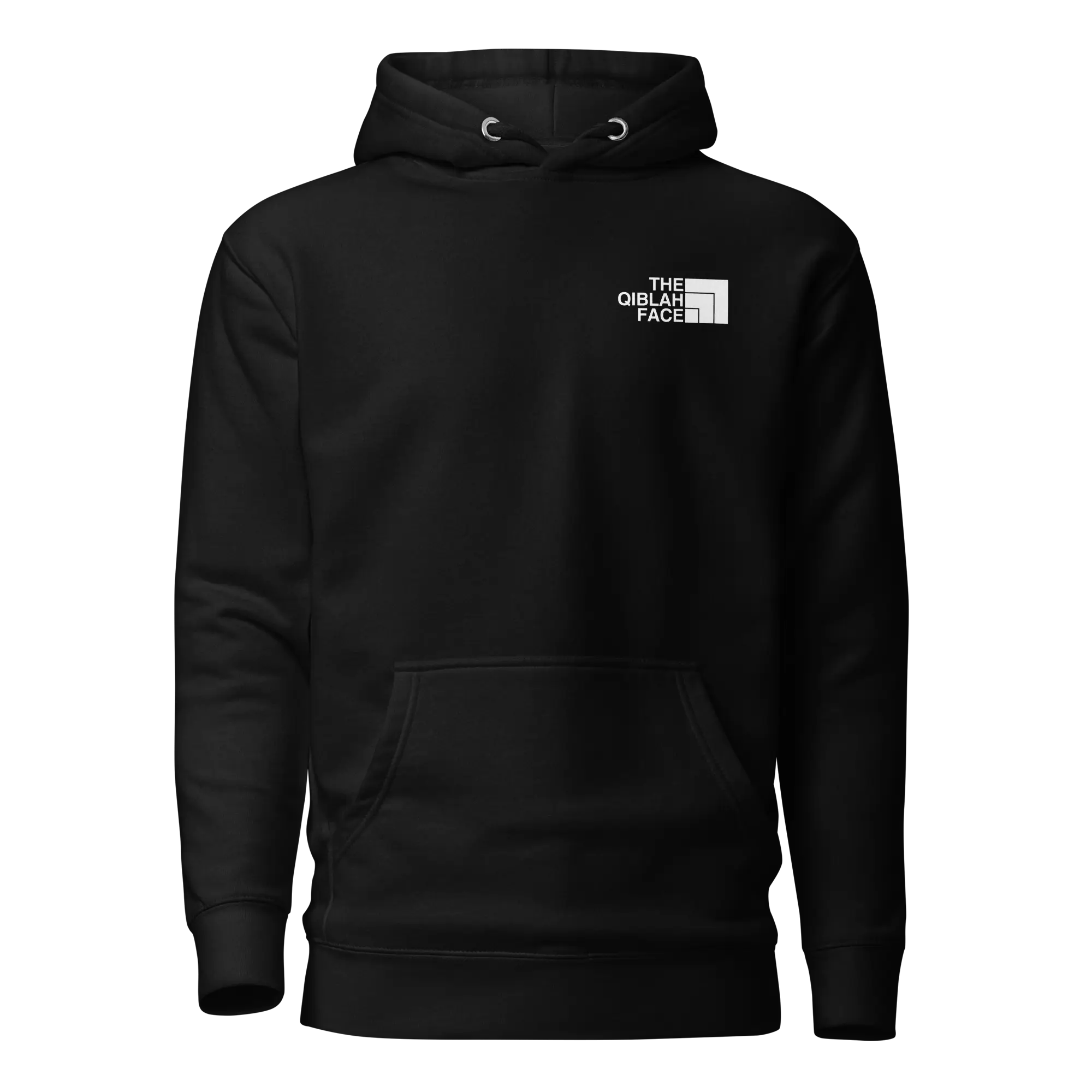 HOODIE Premium (Adult) - THE QIBLAH FACE (Never Stop Praying - Back Logo) - White