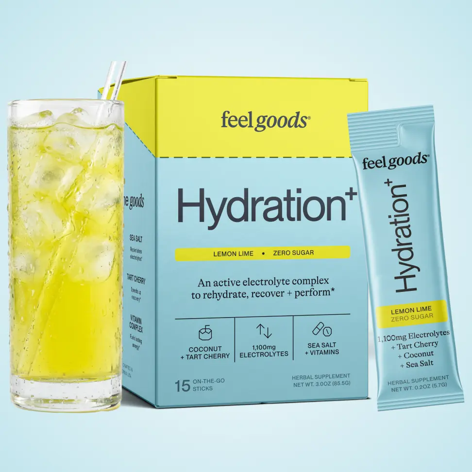Feel Goods Hydration+ | 1,100mg Electrolytes, Organic Fruits, Tart Cherry, Magnesium, Sea Salt, Coconut, Aloe Vera, L-Theanine | Zero Sugar, Vegan, Non-GMO