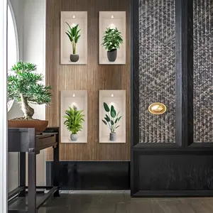 Fake Grid Plant Potted Wall Sticker, Modern Minimalist Style Wall Decal, Decorative Sticker for Home Living Room Entrance, Ornaments