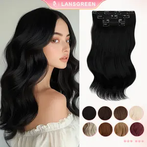 Lansigreen Hair Extensions 4PCS Clips in Hair Extension, 165g, Body Wavy, 16inch, Synthetic Hairpieces for Women Daily Party Summer Vibes