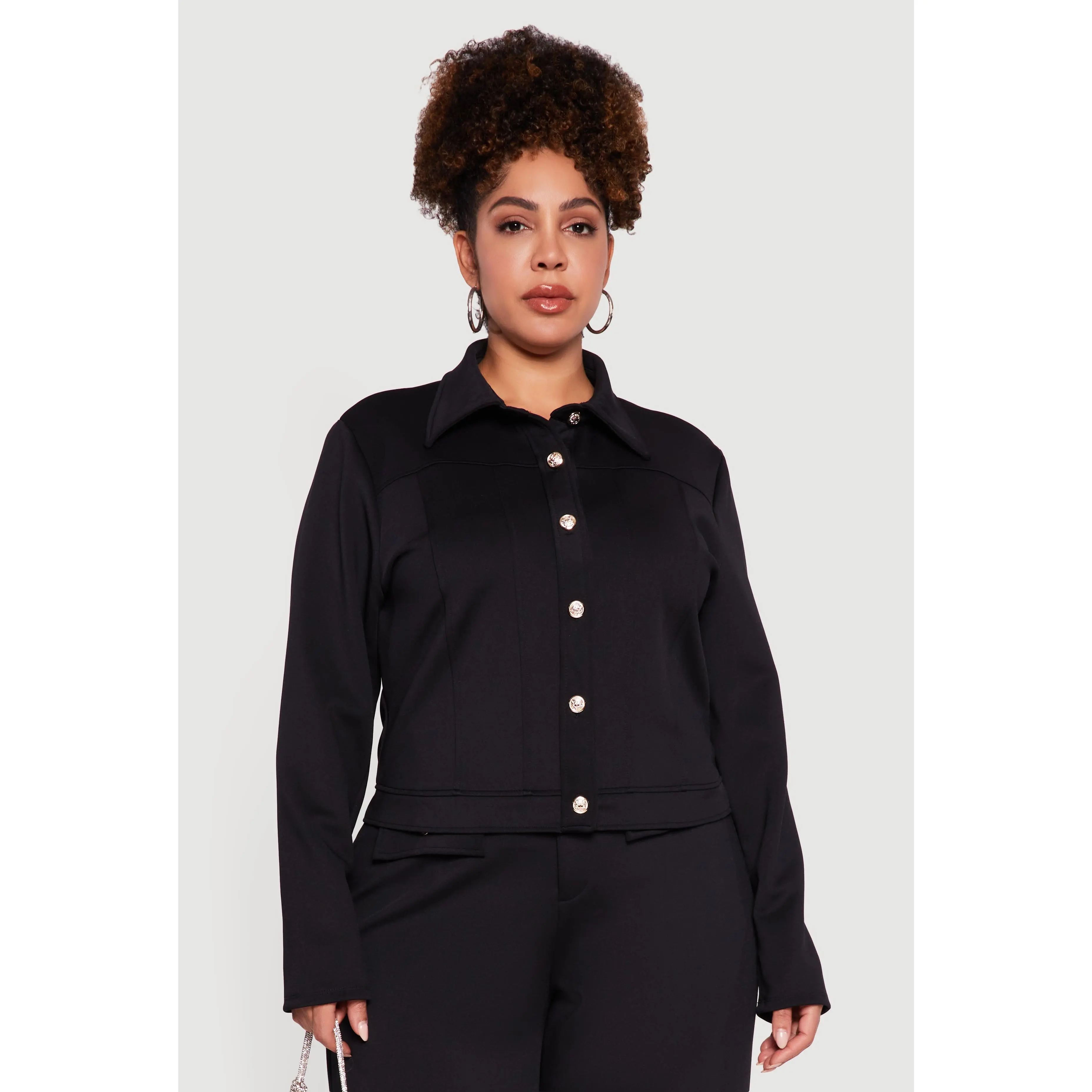Plus Size Scuba Button Front Shacket