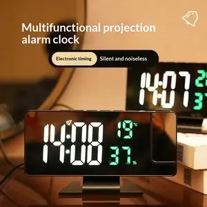 Digital Projection Alarm Clock with 180° Flip Projector, 4 Brightness Levels, Temperature Humidity Monitor, USB Powered for Bedroom Office