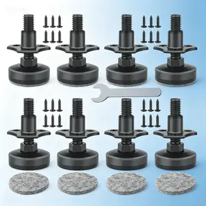 Adjustable Furniture Levelers Heavy Duty Leg Levelers for Cabinets Sofa Tables Chairs, Support 1320LBs, T-Nut Kit 3/8"-16 Thread Large Base, 8 Pack Black Reusable Leveling Feet