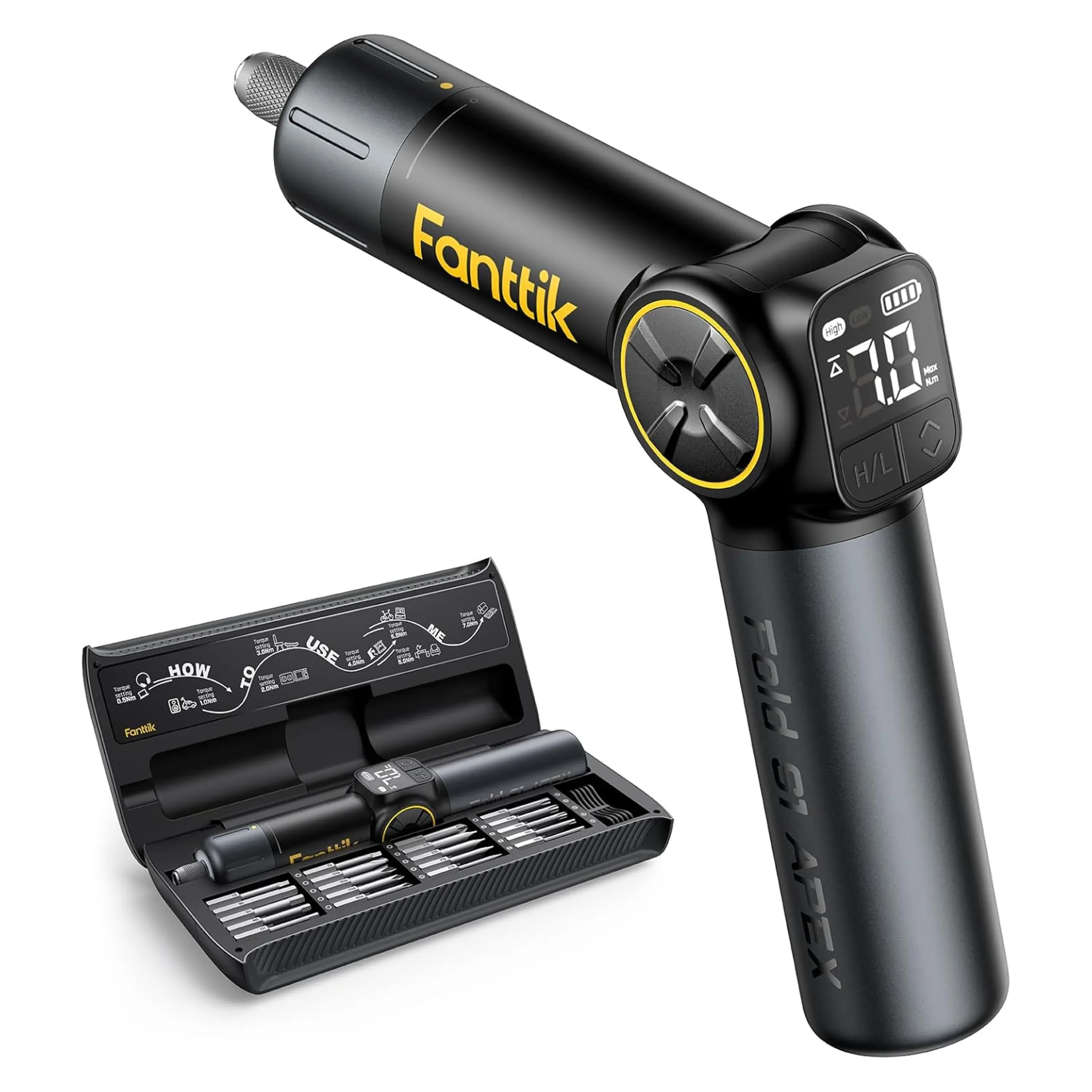 Fanttik S1 Apex Electric Screwdriver, Pivot Handle, Max 7N.m Torque, 2-Speed, 1/4 in Hex, Digital Screen