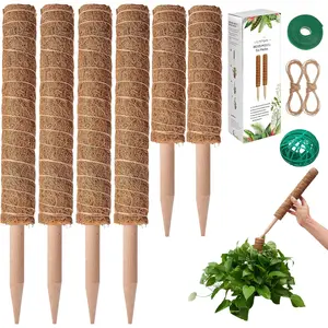 6 count Moss Pole Extending to 68 Inches for  Monstera,  Support Stakes for Indoor Climbing  Grow Upwards, with 65ft Twist Ties, 13ft Jute Rope, 6.5ft Hook-and-Loop Strip