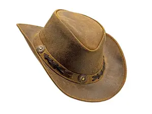 Western Cowboy Hat - Genuine Leather Brown for Western Enthusiasts