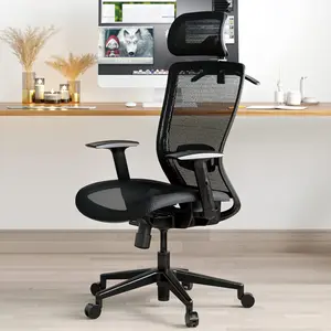 【TikTokShopBlackFriday】Executive Ergonomic Office Chair, Height Adjustable Mesh Computer Chair with Adjustable Headrest, Armrests, and Lumbar Support, Home Office Desk Chair, Gray