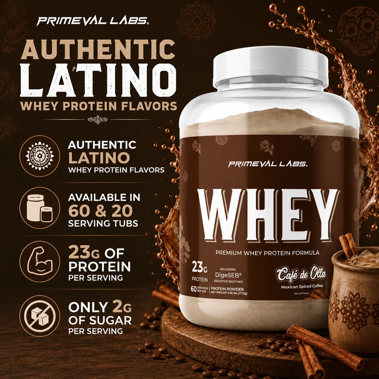 Primeval Labs Whey Protein Gourmet Flavors - High Protein 23g Per Serving, Authentic Latino Flavors Primeval Labs Whey Protein Gourmet Flavors - High Protein 23g Per Serving, Authentic Latino Flavors