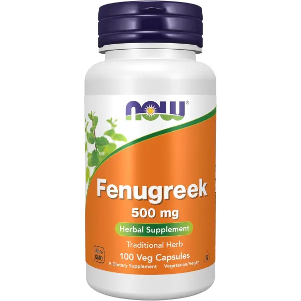 NOW Organic Fenugreek (Trigonella foenum-graecum) Herbal Nutrition Blend - 500 mg Veggie Capsules, 100 Count Edible Herb Dietary Supplement for Adult Hormonal Balance Support