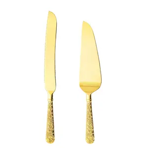 2Pcs Cake Cutting Set for Wedding, Elegant Cake Knife and Server Set with Thickened Stainless Steel Rounded Edges, Cake Cutter Pie Spatula for Birthday Anniversary (Gold) - Home Improvement.