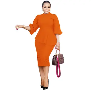 Saledress Dress Women's Ruffle Sleeve Vintage Bodycon Peplum Business Formal Work Pencil Dress