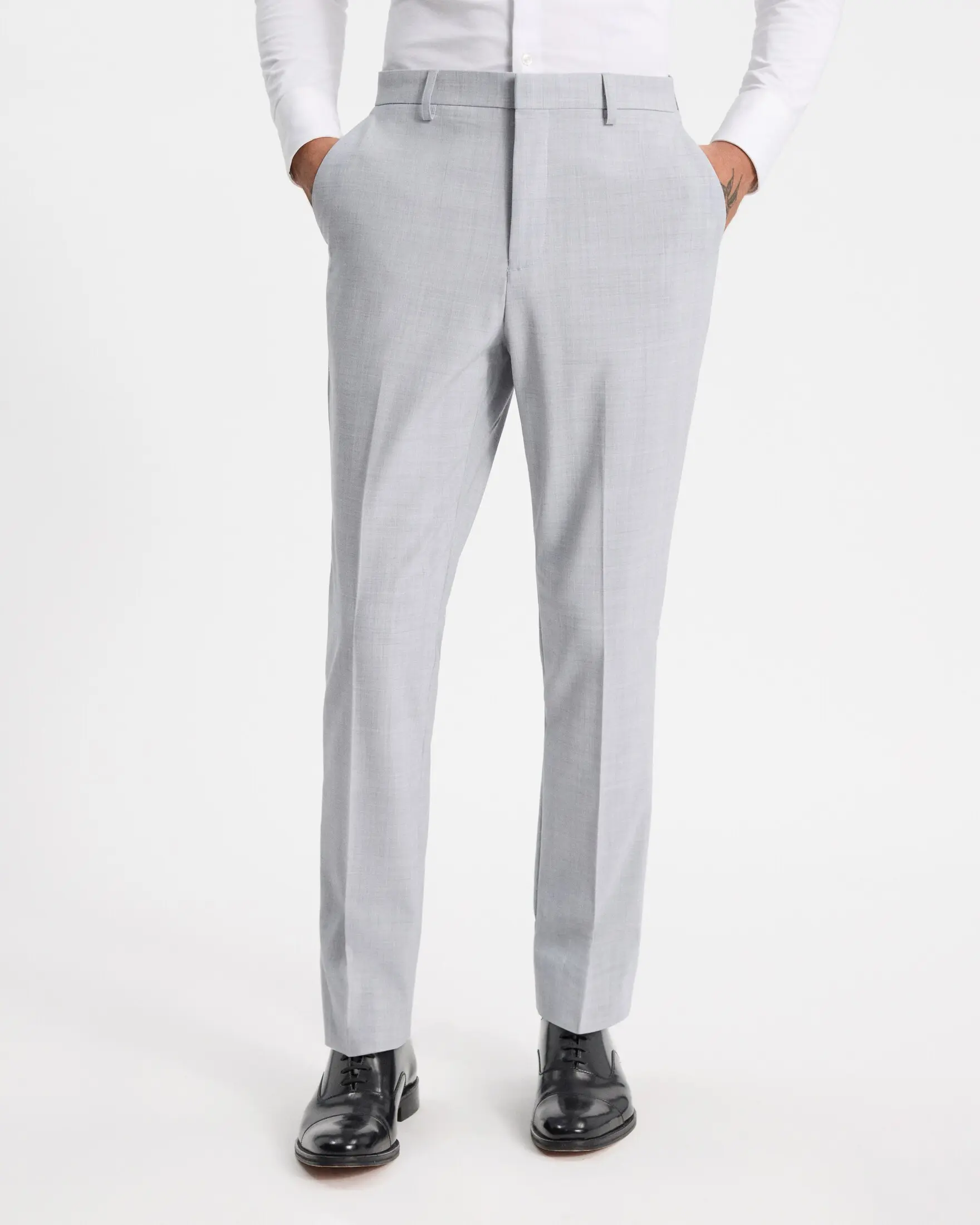 Express Slim Light Gray Wool-Blend Washable Modern Tech Suit Pant