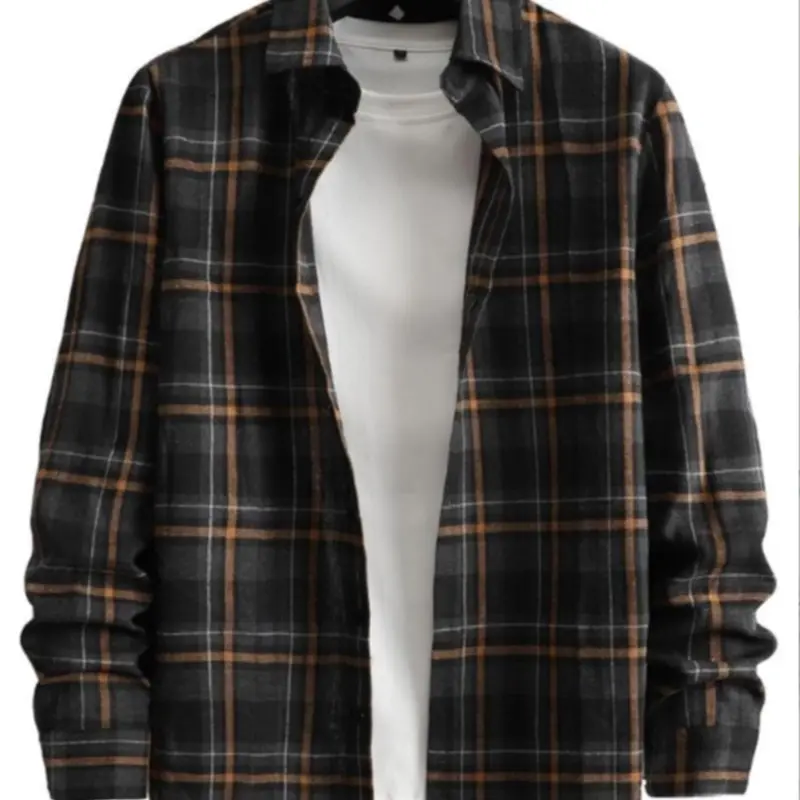 Homme Long Sleeve Shirt with Stylish Gingham Print, Fitted Design for Casual and Outing Activities, All Seasons Woven Fabric, Casual Style Streetwear