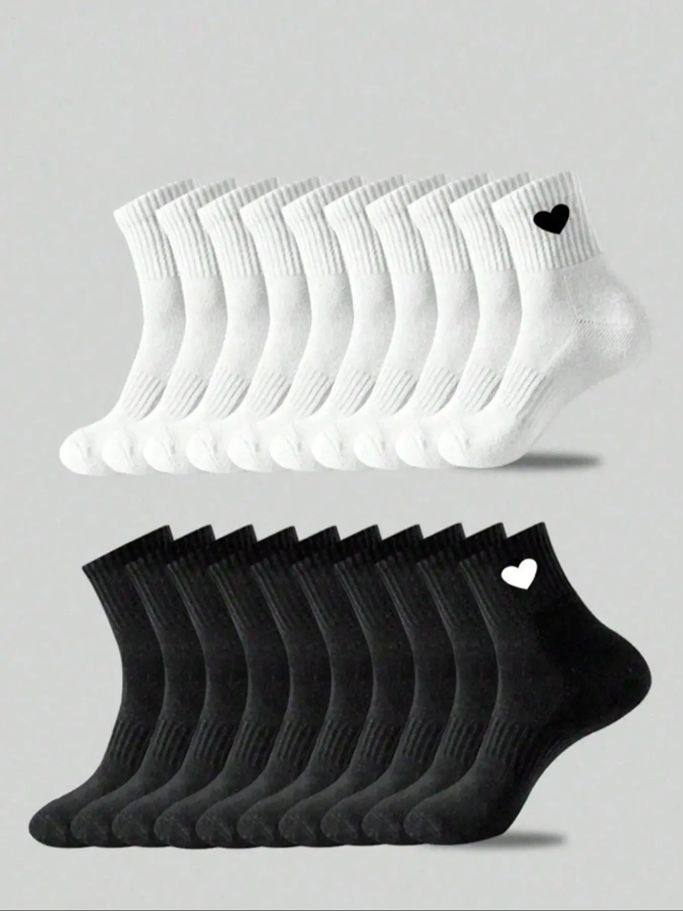 5 Pairs/10 Pairs/20 Pairs Socks, Heart Pattern Mid-Calf Socks, Unisex, Casual, Breathable, Sweat-Wicking, All-Season Wear
